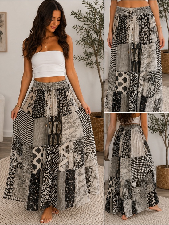 Young threads Dresses & Skirts - Bohemian Patchwork Pants - Black & Cream
